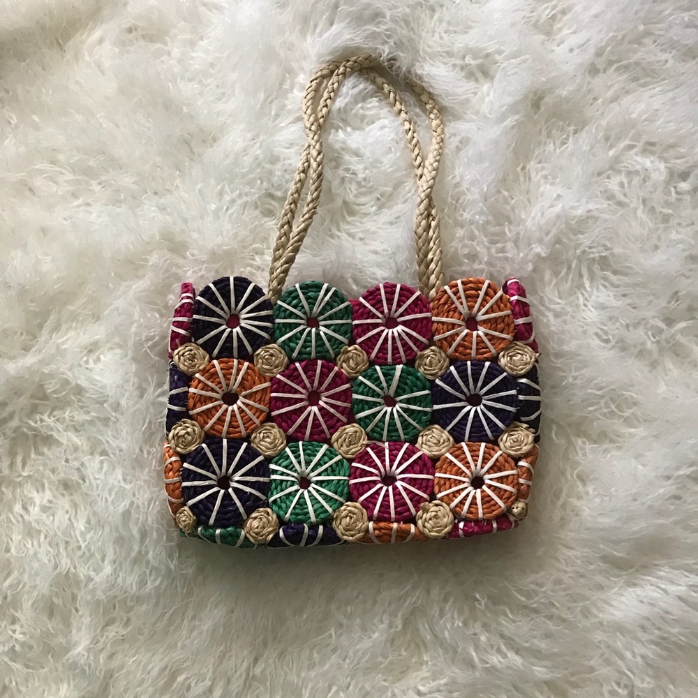 Multi colored straw purse